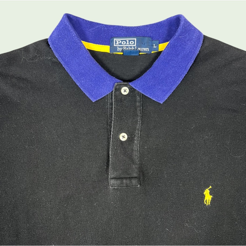 Vintage Polo Ralph Lauren Polo Shirt Men's Large Blue Collar Yellow Pony Faded